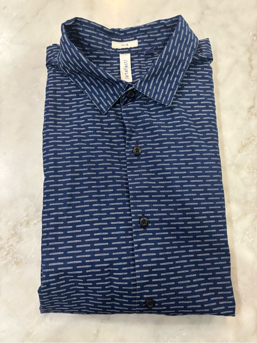 Artefact Mens Slim Large Navy Patterned Button-Down Shirt by